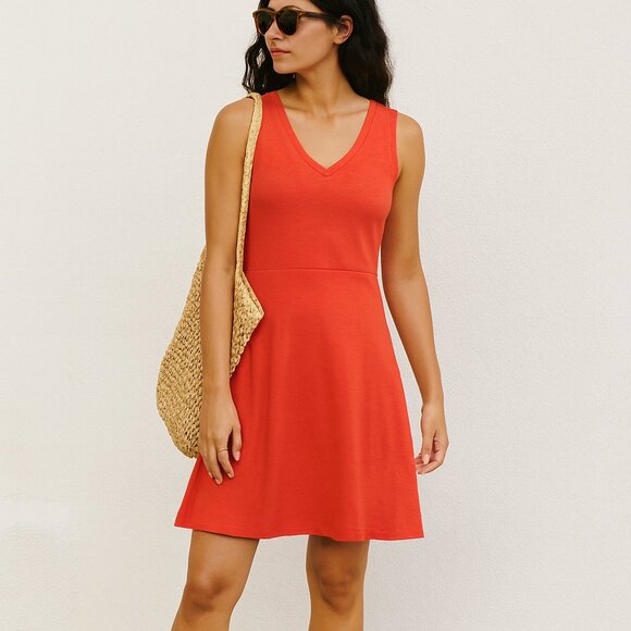 A/X Armani Exchange Dresses & Skirts - Armani exchange cotton knit vneck sleeveless dress red orange S